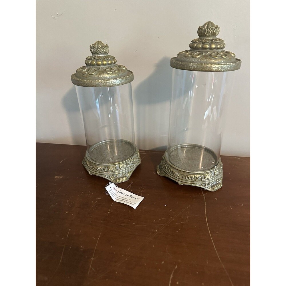 Vintage Set of 2 Glass Cylinder Hurricane Candle Holders